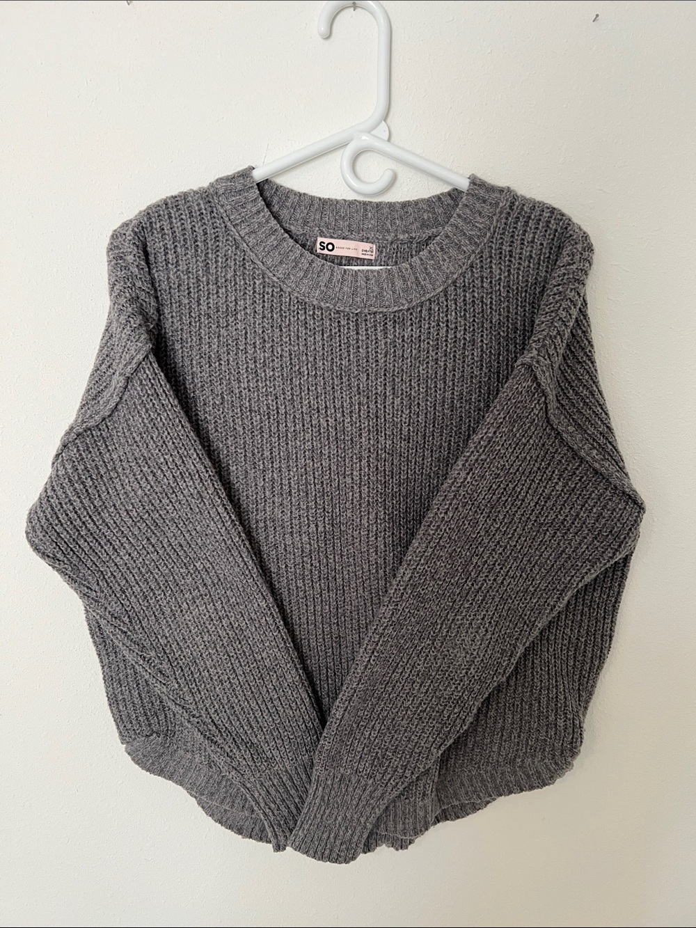 SO Gray Ribbed Crewneck Sweater